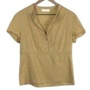 Narciso Rodriguez Pintuck Empire Waist Top US 8 IT 44 Mustard Tan Made in Italy